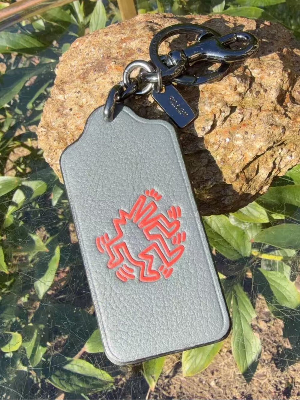Coach x Keith Haring Dancing Dog Leather Bag Charm Keychain – Gunmetal